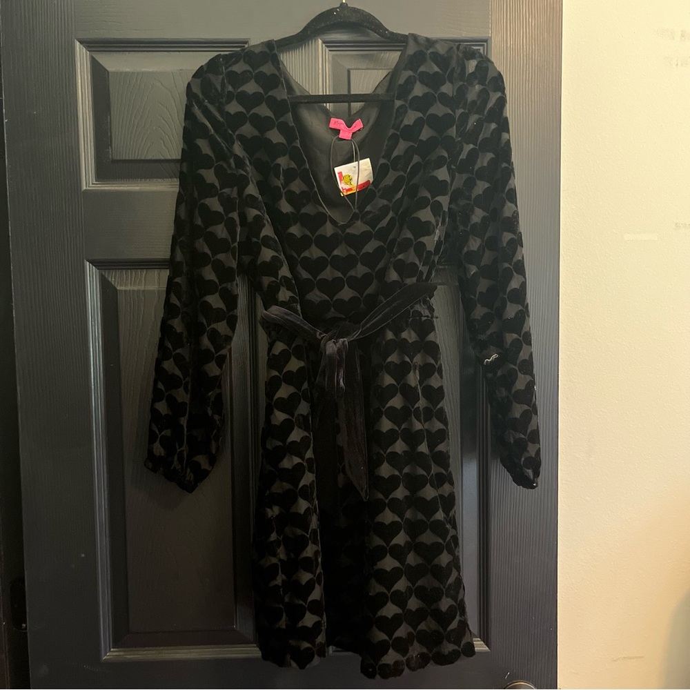 Betsey Johnson Velvet Heart Print Long sleeve mini Dress Valentines